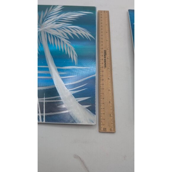 Tropical Palm Tree Metal Wall Art Set - Signed By Artist  Pete Koza- 12" x 8" - - Picture 6 of 11